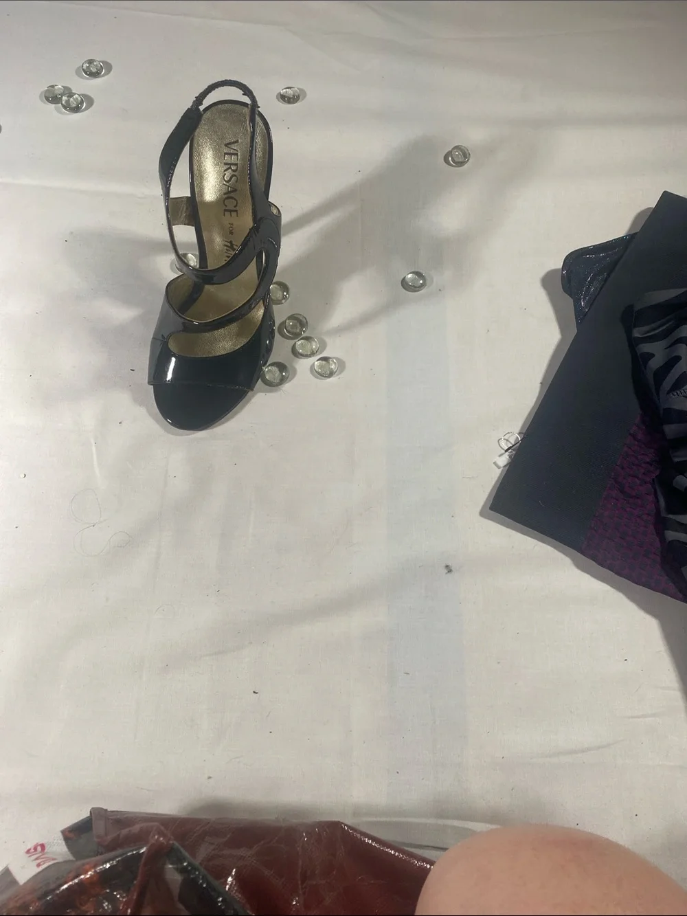 Versace for H&M Black Patent Leather Open-Toe Stiletto Heels with Gold Insole